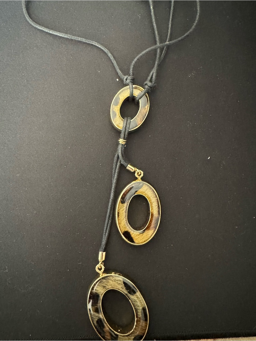 Chico's Gold and Black Oval Lariat Necklace